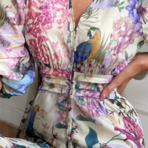 Boho Pink Floral Print Button up Ruffle Midi Dress - Picture 5 of 6